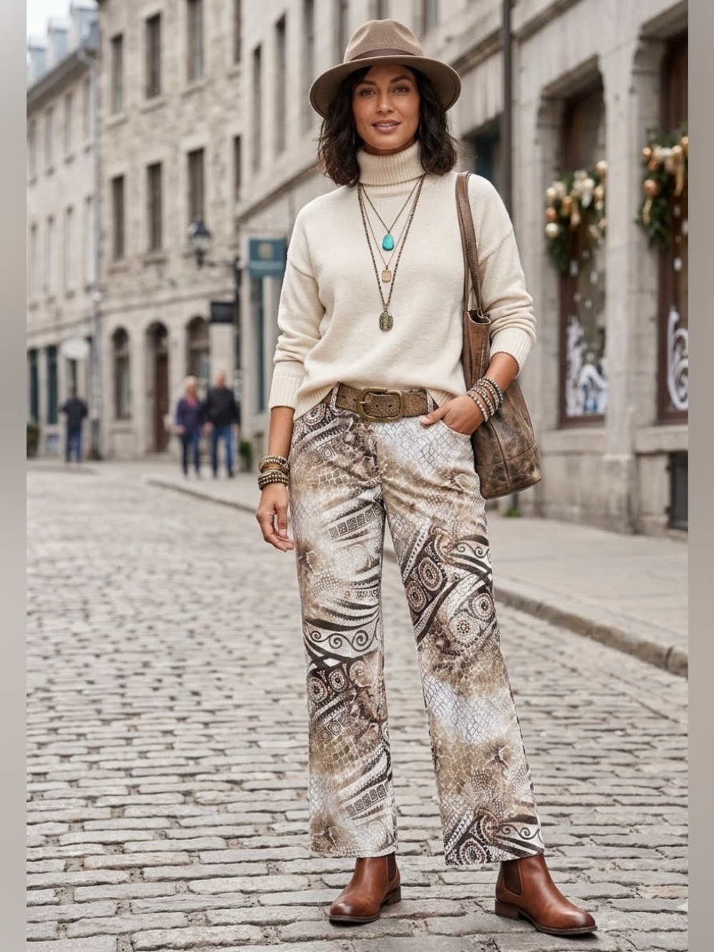 Chico’s Wide Leg Snake Print Pants Size 10 Modern Boho Eclectic Maximalist Retro